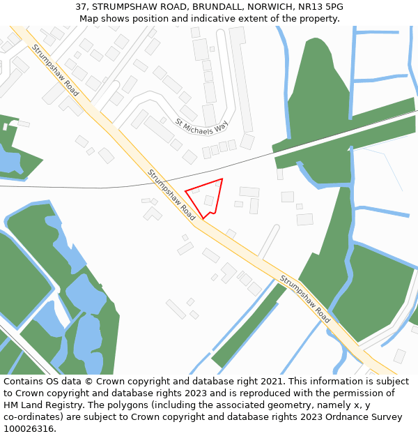 37, STRUMPSHAW ROAD, BRUNDALL, NORWICH, NR13 5PG: Location map and indicative extent of plot