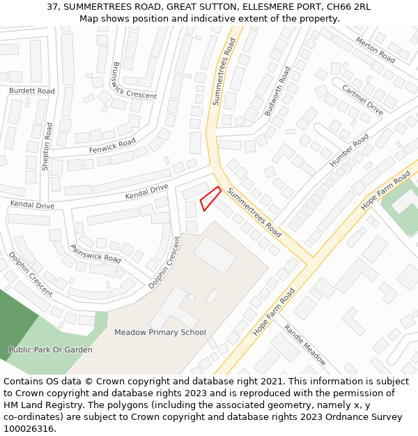 37, SUMMERTREES ROAD, GREAT SUTTON, ELLESMERE PORT, CH66 2RL: Location map and indicative extent of plot