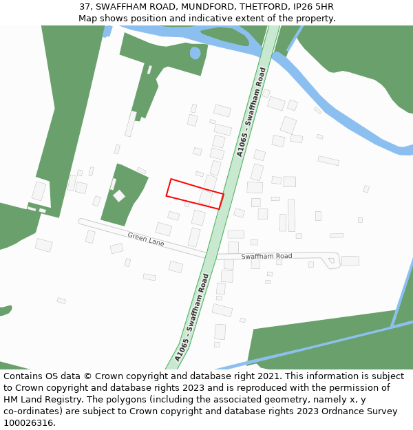 37, SWAFFHAM ROAD, MUNDFORD, THETFORD, IP26 5HR: Location map and indicative extent of plot