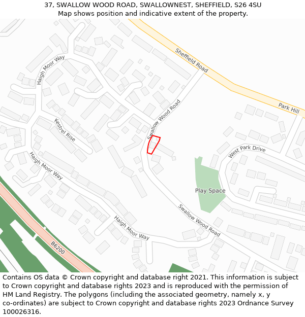 37, SWALLOW WOOD ROAD, SWALLOWNEST, SHEFFIELD, S26 4SU: Location map and indicative extent of plot
