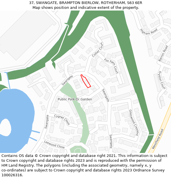 37, SWANGATE, BRAMPTON BIERLOW, ROTHERHAM, S63 6ER: Location map and indicative extent of plot