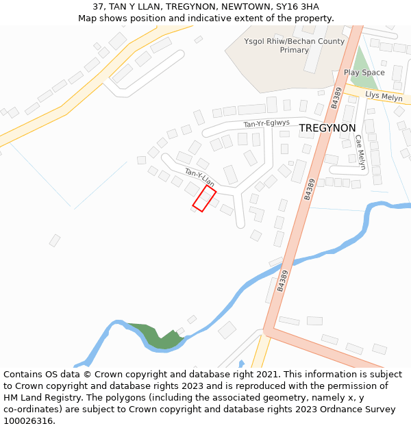 37, TAN Y LLAN, TREGYNON, NEWTOWN, SY16 3HA: Location map and indicative extent of plot