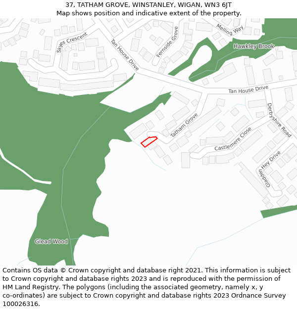 37, TATHAM GROVE, WINSTANLEY, WIGAN, WN3 6JT: Location map and indicative extent of plot