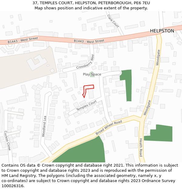 37, TEMPLES COURT, HELPSTON, PETERBOROUGH, PE6 7EU: Location map and indicative extent of plot