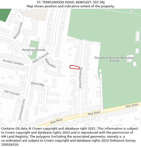 37, TEMPLEWOOD ROAD, BENFLEET, SS7 2RJ: Location map and indicative extent of plot