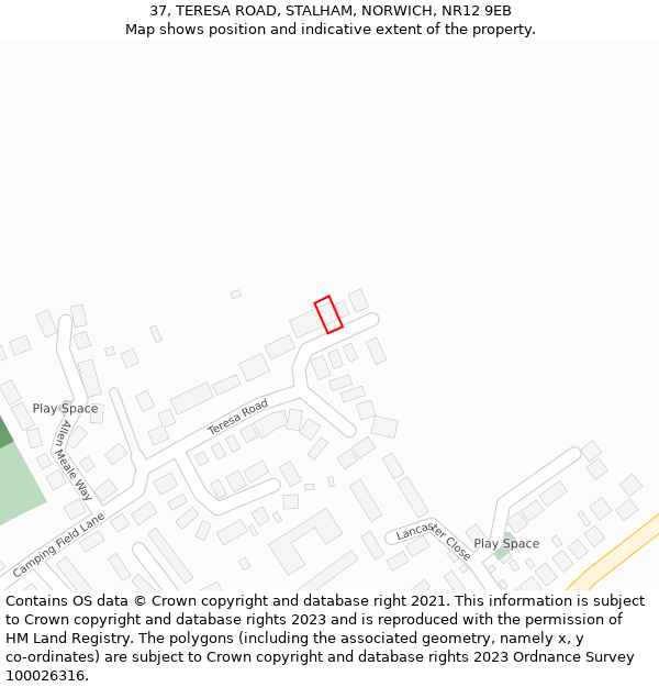 37, TERESA ROAD, STALHAM, NORWICH, NR12 9EB: Location map and indicative extent of plot