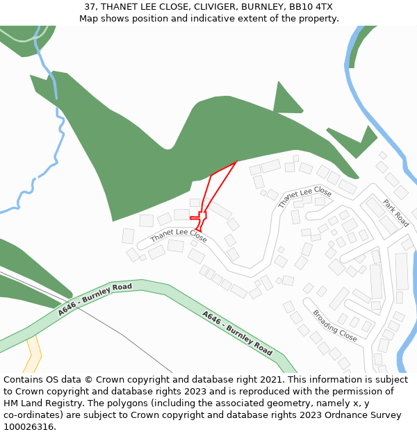 37, THANET LEE CLOSE, CLIVIGER, BURNLEY, BB10 4TX: Location map and indicative extent of plot