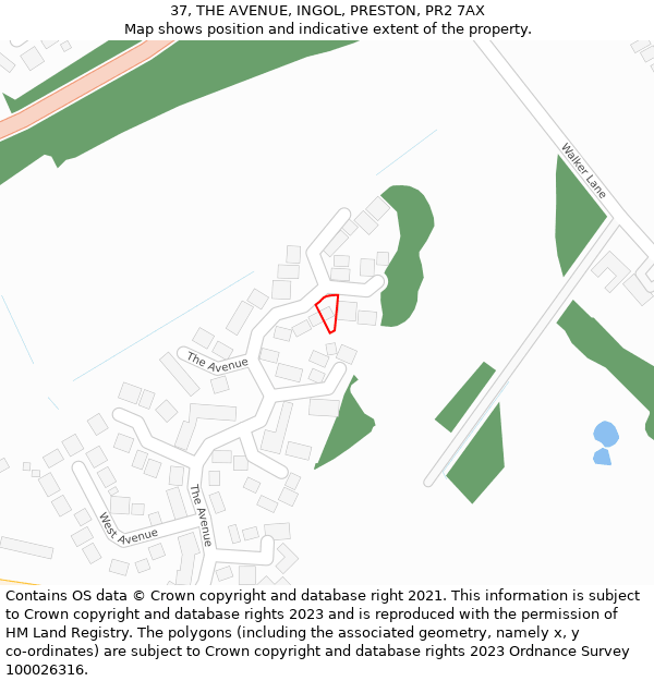 37, THE AVENUE, INGOL, PRESTON, PR2 7AX: Location map and indicative extent of plot