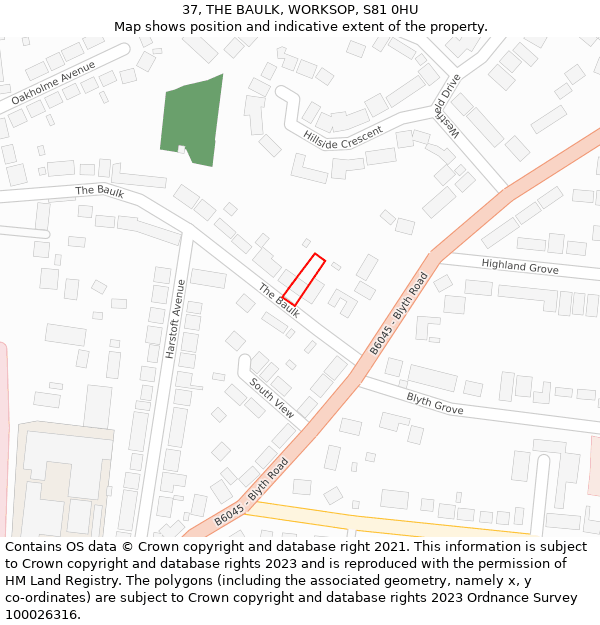 37, THE BAULK, WORKSOP, S81 0HU: Location map and indicative extent of plot