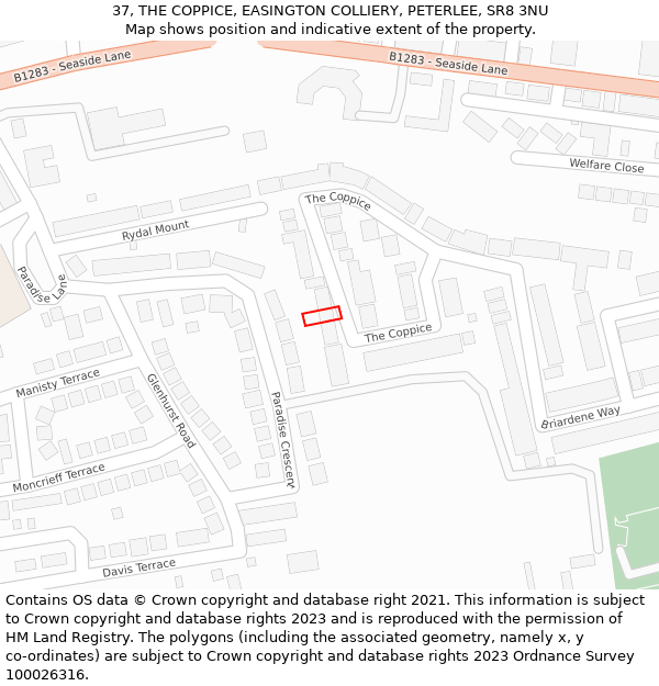 37, THE COPPICE, EASINGTON COLLIERY, PETERLEE, SR8 3NU: Location map and indicative extent of plot
