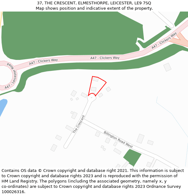 37, THE CRESCENT, ELMESTHORPE, LEICESTER, LE9 7SQ: Location map and indicative extent of plot