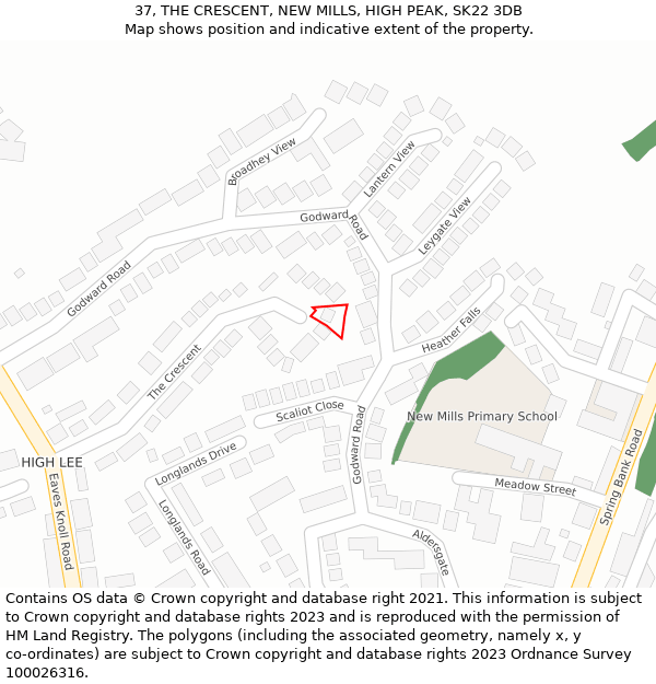 37, THE CRESCENT, NEW MILLS, HIGH PEAK, SK22 3DB: Location map and indicative extent of plot