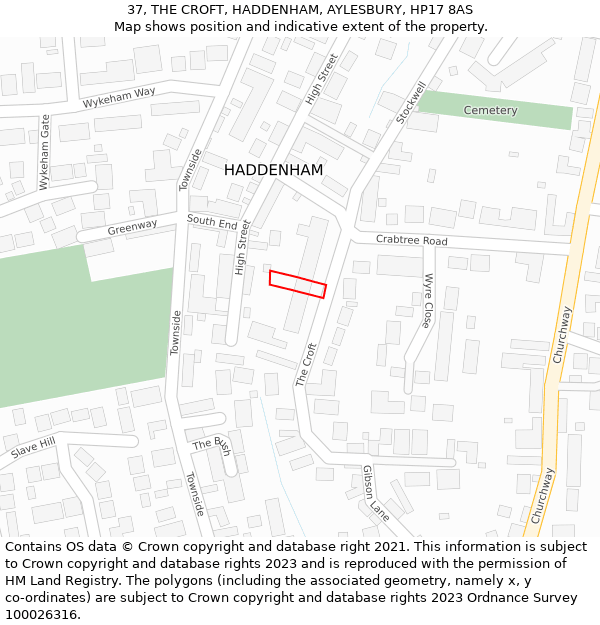 37, THE CROFT, HADDENHAM, AYLESBURY, HP17 8AS: Location map and indicative extent of plot