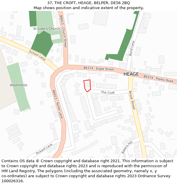 37, THE CROFT, HEAGE, BELPER, DE56 2BQ: Location map and indicative extent of plot