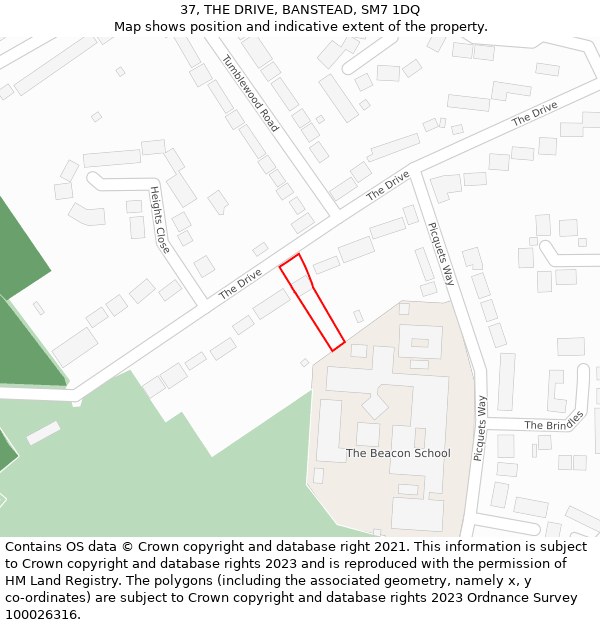 37, THE DRIVE, BANSTEAD, SM7 1DQ: Location map and indicative extent of plot