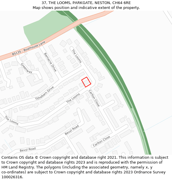 37, THE LOOMS, PARKGATE, NESTON, CH64 6RE: Location map and indicative extent of plot