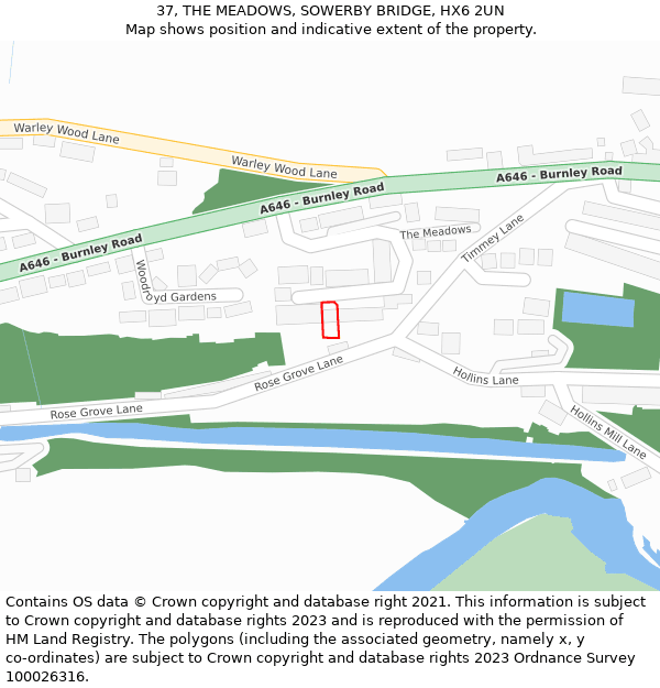 37, THE MEADOWS, SOWERBY BRIDGE, HX6 2UN: Location map and indicative extent of plot