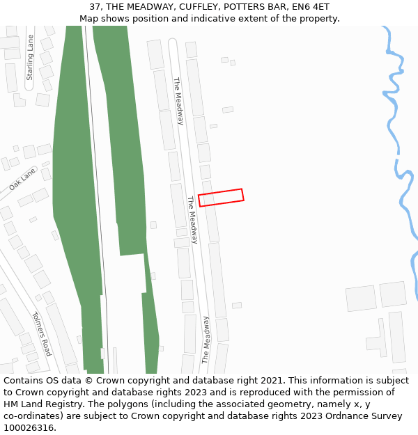 37, THE MEADWAY, CUFFLEY, POTTERS BAR, EN6 4ET: Location map and indicative extent of plot