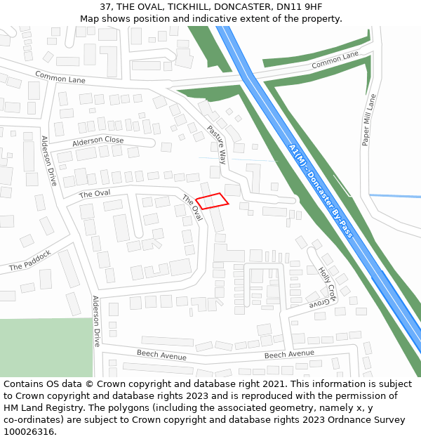 37, THE OVAL, TICKHILL, DONCASTER, DN11 9HF: Location map and indicative extent of plot