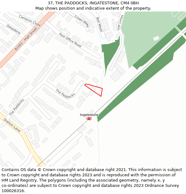 37, THE PADDOCKS, INGATESTONE, CM4 0BH: Location map and indicative extent of plot