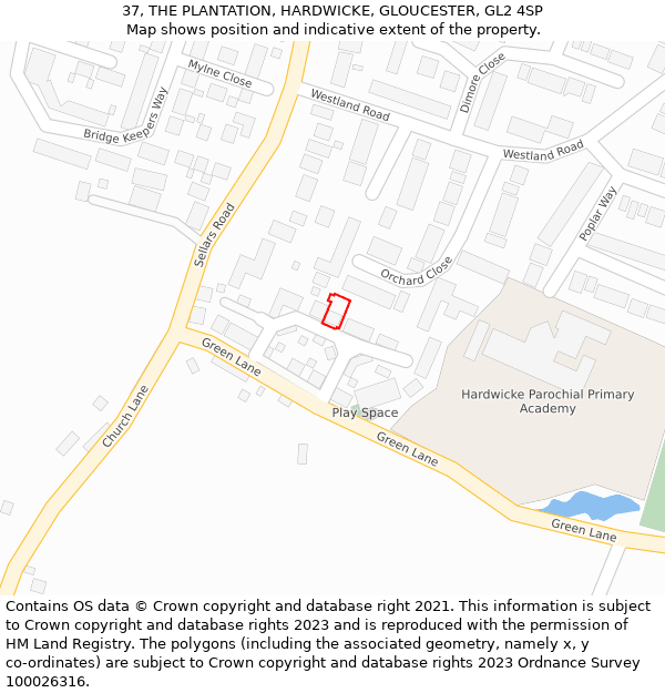 37, THE PLANTATION, HARDWICKE, GLOUCESTER, GL2 4SP: Location map and indicative extent of plot