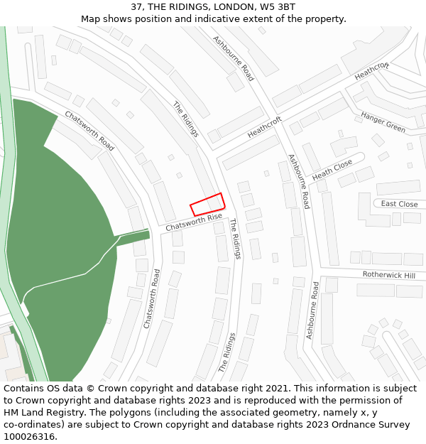 37, THE RIDINGS, LONDON, W5 3BT: Location map and indicative extent of plot