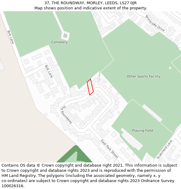 37, THE ROUNDWAY, MORLEY, LEEDS, LS27 0JR: Location map and indicative extent of plot