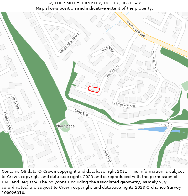 37, THE SMITHY, BRAMLEY, TADLEY, RG26 5AY: Location map and indicative extent of plot