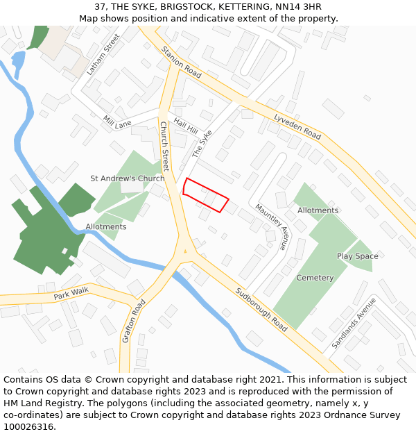 37, THE SYKE, BRIGSTOCK, KETTERING, NN14 3HR: Location map and indicative extent of plot