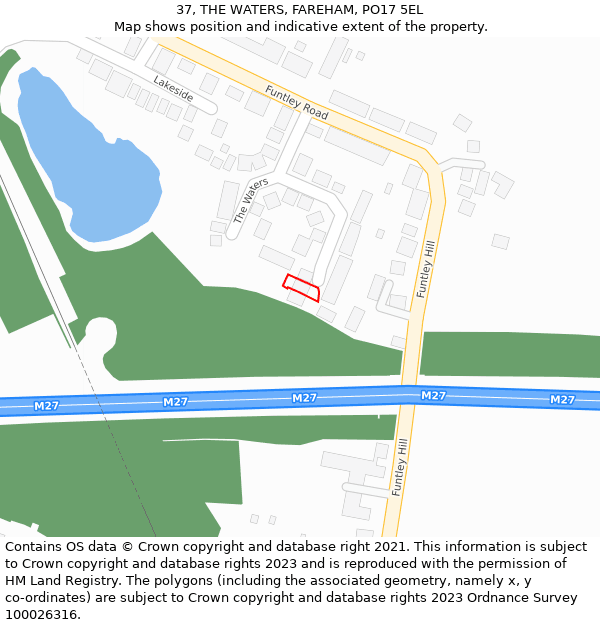 37, THE WATERS, FAREHAM, PO17 5EL: Location map and indicative extent of plot