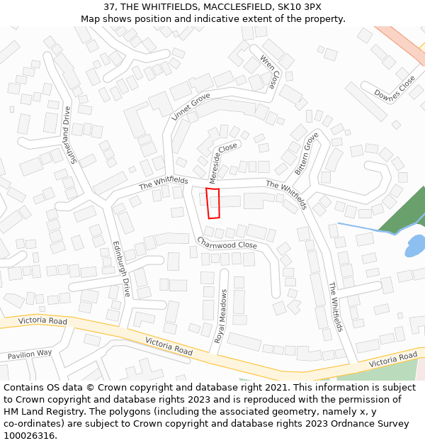 37, THE WHITFIELDS, MACCLESFIELD, SK10 3PX: Location map and indicative extent of plot