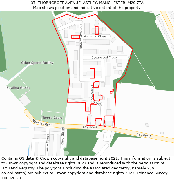 37, THORNCROFT AVENUE, ASTLEY, MANCHESTER, M29 7TA: Location map and indicative extent of plot