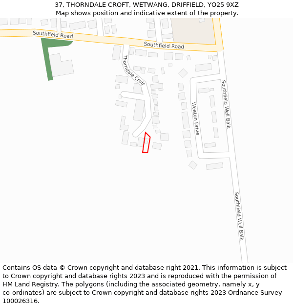 37, THORNDALE CROFT, WETWANG, DRIFFIELD, YO25 9XZ: Location map and indicative extent of plot