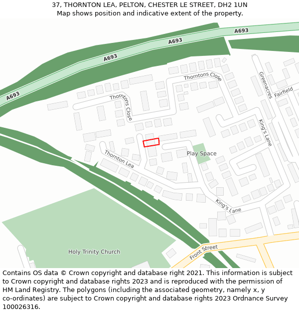 37, THORNTON LEA, PELTON, CHESTER LE STREET, DH2 1UN: Location map and indicative extent of plot