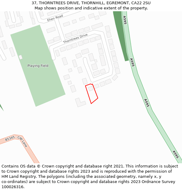 37, THORNTREES DRIVE, THORNHILL, EGREMONT, CA22 2SU: Location map and indicative extent of plot