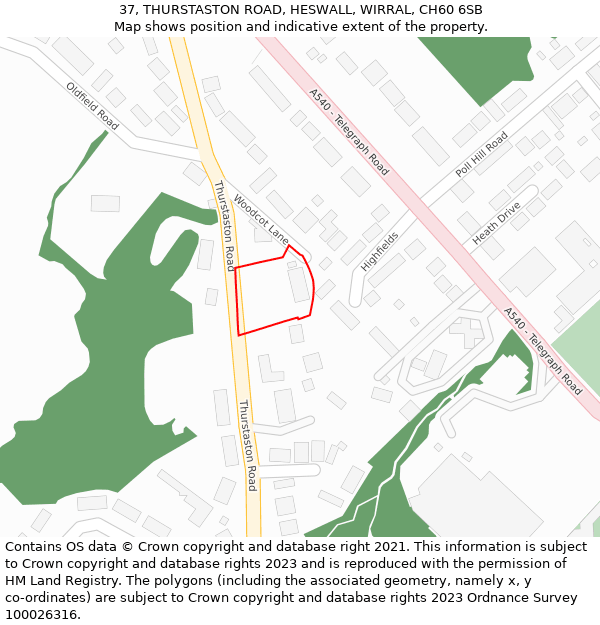 37, THURSTASTON ROAD, HESWALL, WIRRAL, CH60 6SB: Location map and indicative extent of plot