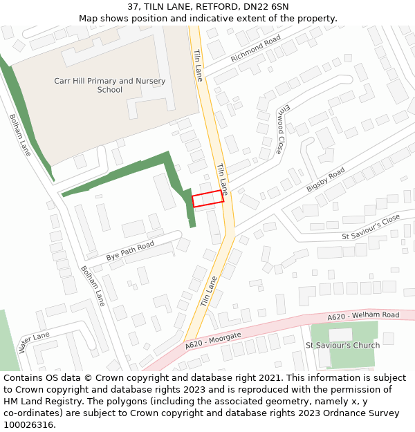 37, TILN LANE, RETFORD, DN22 6SN: Location map and indicative extent of plot