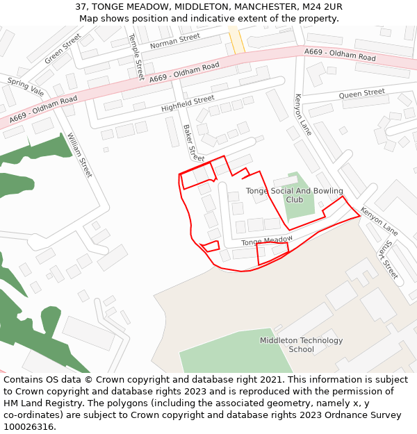 37, TONGE MEADOW, MIDDLETON, MANCHESTER, M24 2UR: Location map and indicative extent of plot