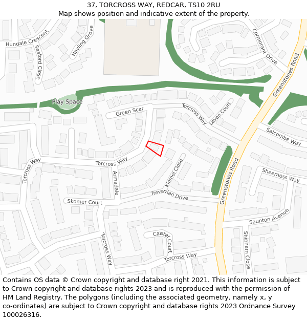 37, TORCROSS WAY, REDCAR, TS10 2RU: Location map and indicative extent of plot