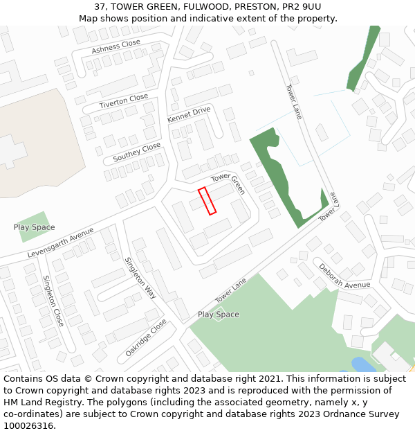 37, TOWER GREEN, FULWOOD, PRESTON, PR2 9UU: Location map and indicative extent of plot