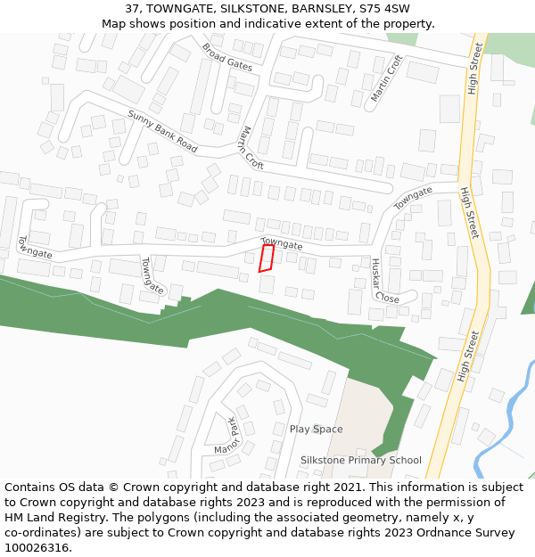 37, TOWNGATE, SILKSTONE, BARNSLEY, S75 4SW: Location map and indicative extent of plot