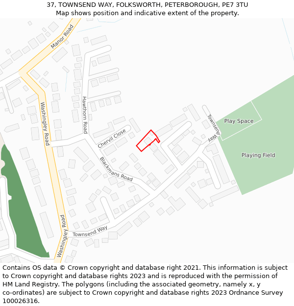 37, TOWNSEND WAY, FOLKSWORTH, PETERBOROUGH, PE7 3TU: Location map and indicative extent of plot