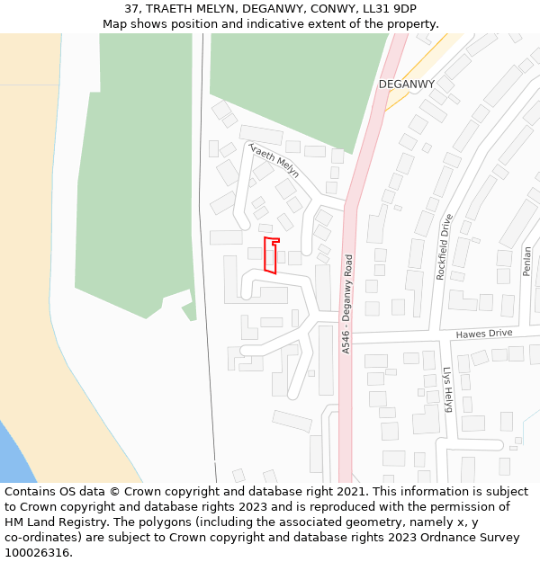 37, TRAETH MELYN, DEGANWY, CONWY, LL31 9DP: Location map and indicative extent of plot