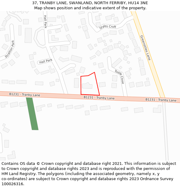37, TRANBY LANE, SWANLAND, NORTH FERRIBY, HU14 3NE: Location map and indicative extent of plot
