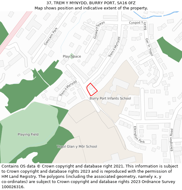 37, TREM Y MYNYDD, BURRY PORT, SA16 0FZ: Location map and indicative extent of plot