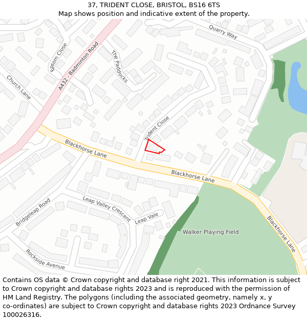 37, TRIDENT CLOSE, BRISTOL, BS16 6TS: Location map and indicative extent of plot