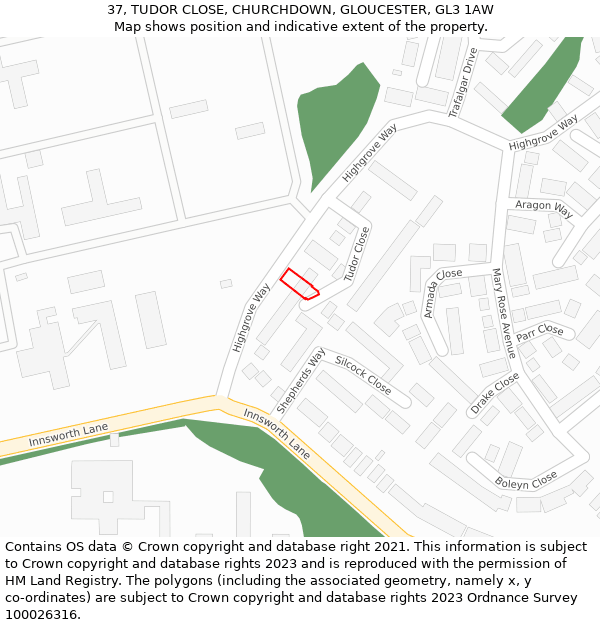 37, TUDOR CLOSE, CHURCHDOWN, GLOUCESTER, GL3 1AW: Location map and indicative extent of plot