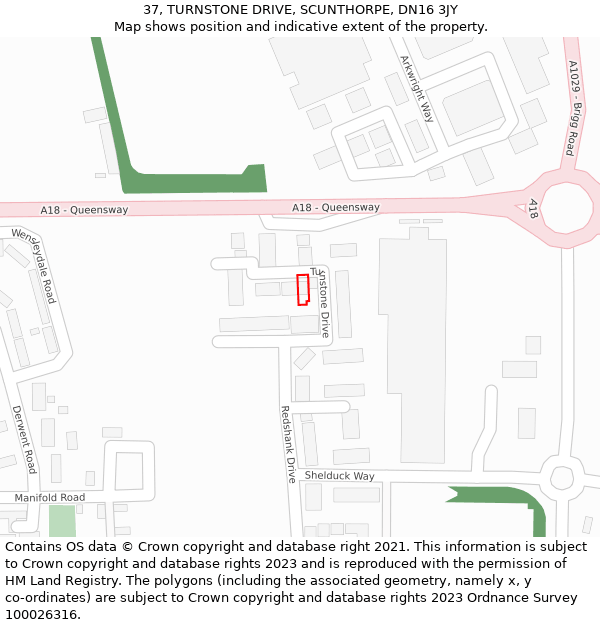 37, TURNSTONE DRIVE, SCUNTHORPE, DN16 3JY: Location map and indicative extent of plot