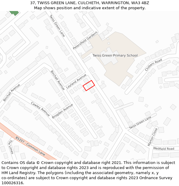 37, TWISS GREEN LANE, CULCHETH, WARRINGTON, WA3 4BZ: Location map and indicative extent of plot