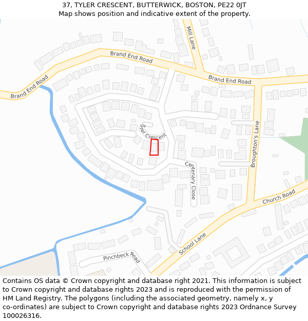 37, TYLER CRESCENT, BUTTERWICK, BOSTON, PE22 0JT: Location map and indicative extent of plot